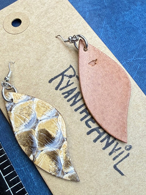 Exotic Leather Earrings: Natural Python Leaf Shaped - Anvil Customs