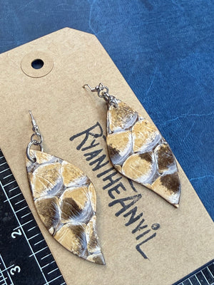 Exotic Leather Earrings: Natural Python Leaf Shaped - Anvil Customs