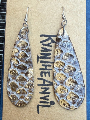Exotic Leather Earrings: Natural Python Teardrop - Anvil Customs