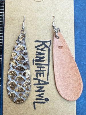 Exotic Leather Earrings: Natural Python Teardrop - Anvil Customs