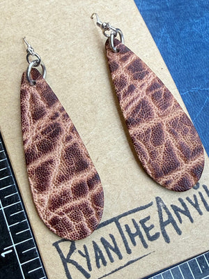 Exotic Leather Earrings: Peat Elephant Teardrop - Anvil Customs