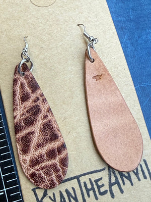 Exotic Leather Earrings: Peat Elephant Teardrop - Anvil Customs