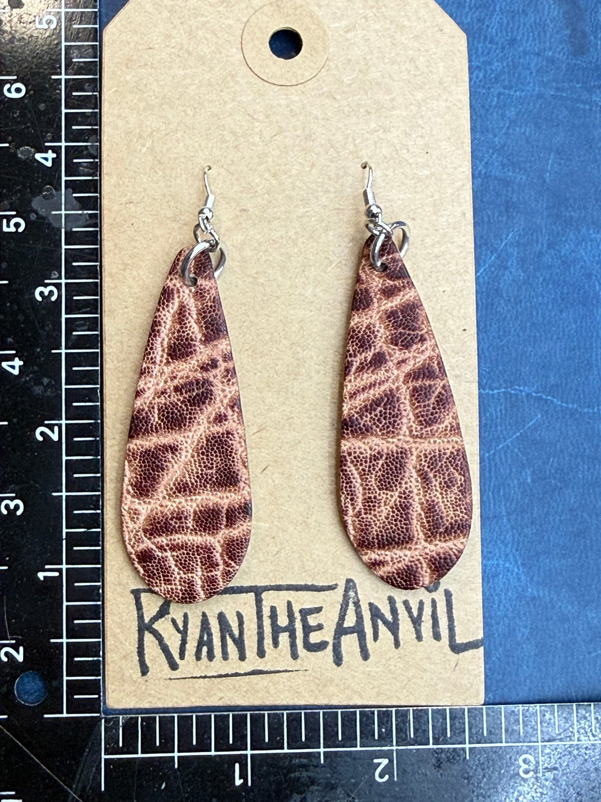 Exotic Leather Earrings: Peat Elephant Teardrop