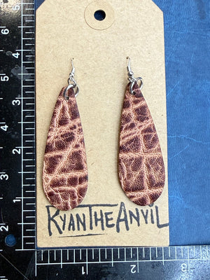 Exotic Leather Earrings: Peat Elephant Teardrop - Anvil Customs