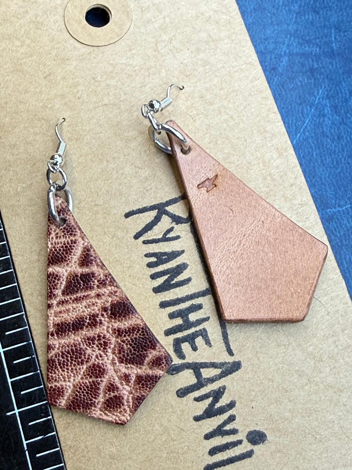 Exotic Leather Earrings: Peat Elephant Trapezoid