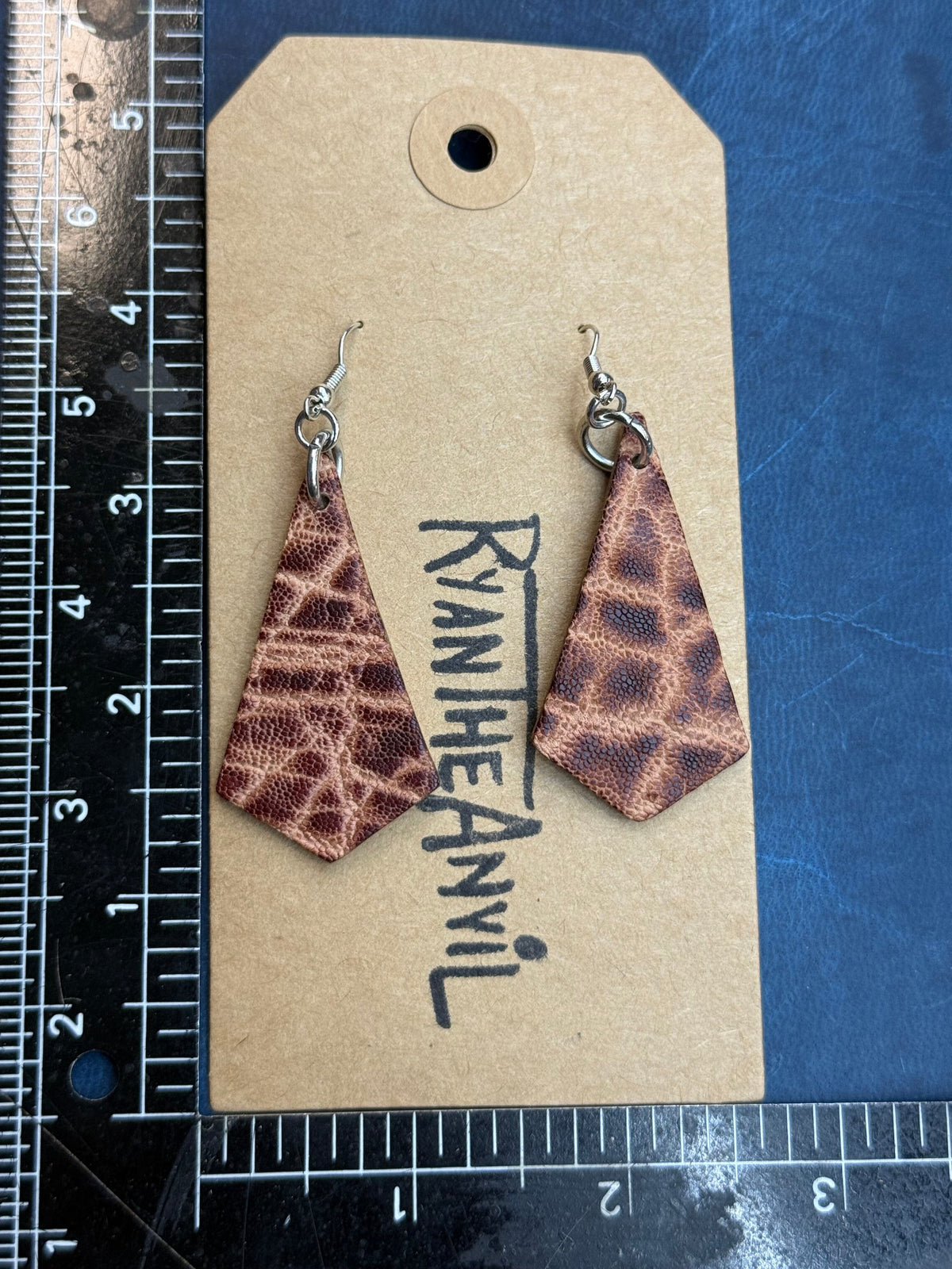 Exotic Leather Earrings: Peat Elephant Trapezoid