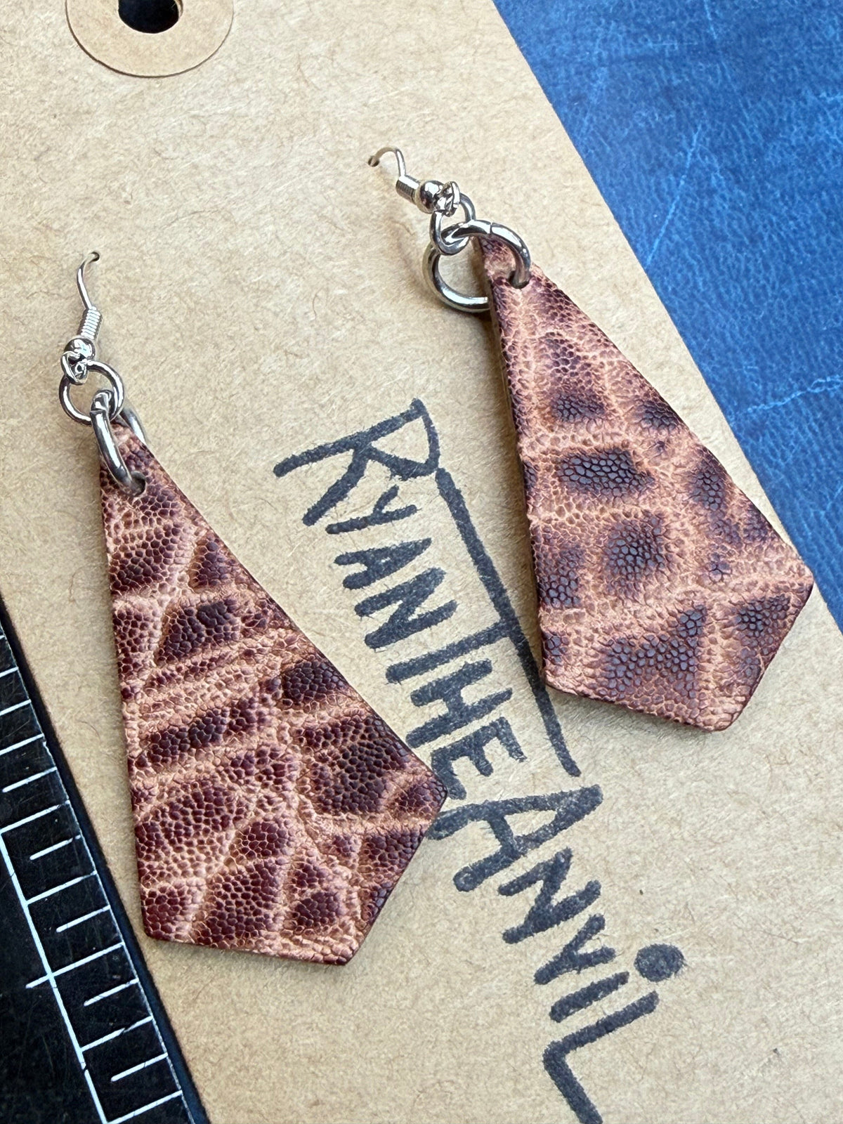 Exotic Leather Earrings: Peat Elephant Trapezoid