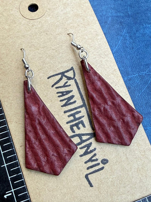 Exotic Leather Earrings: Red Shark Trapezoid - Anvil Customs