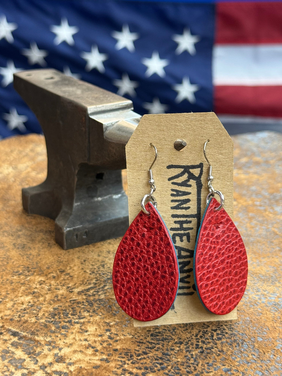 Exotic Leather Earrings: Turquoise Elephant - Anvil Customs