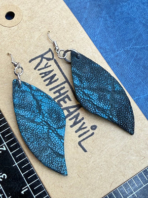 Exotic Leather Earrings: Turquoise Elephant Leaf-Shaped - Anvil Customs
