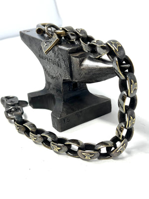 Forced Patina Brass Signature Wallet Chain w/ Forged Hook & Tag