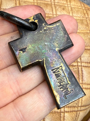 Forged Blackened Brass Cross Pendant - ‘Hammered’ - Anvil Customs