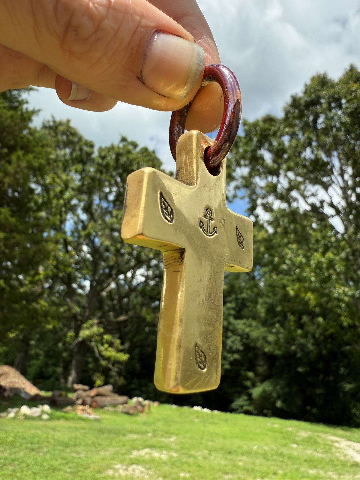Forged Brass/Copper Cross Pendant - ‘Anchor of Hope’