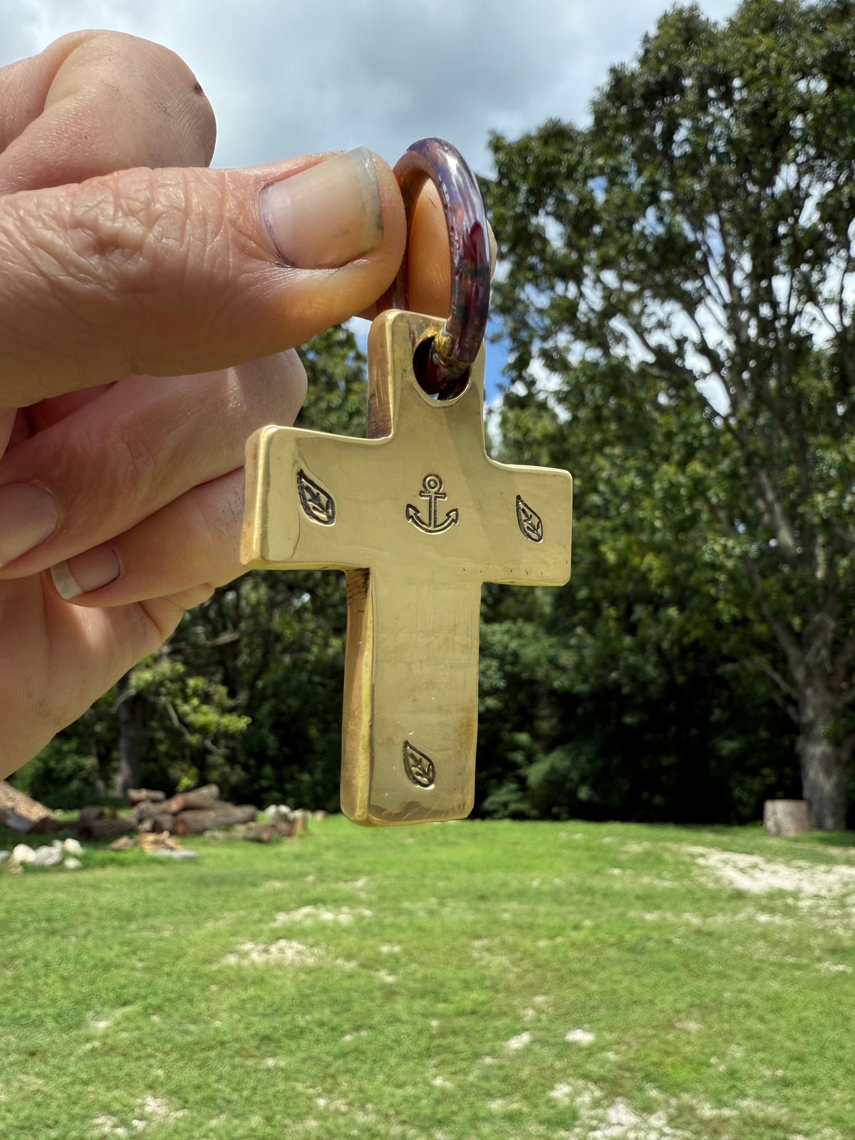 Forged Brass/Copper Cross Pendant - ‘Anchor of Hope’