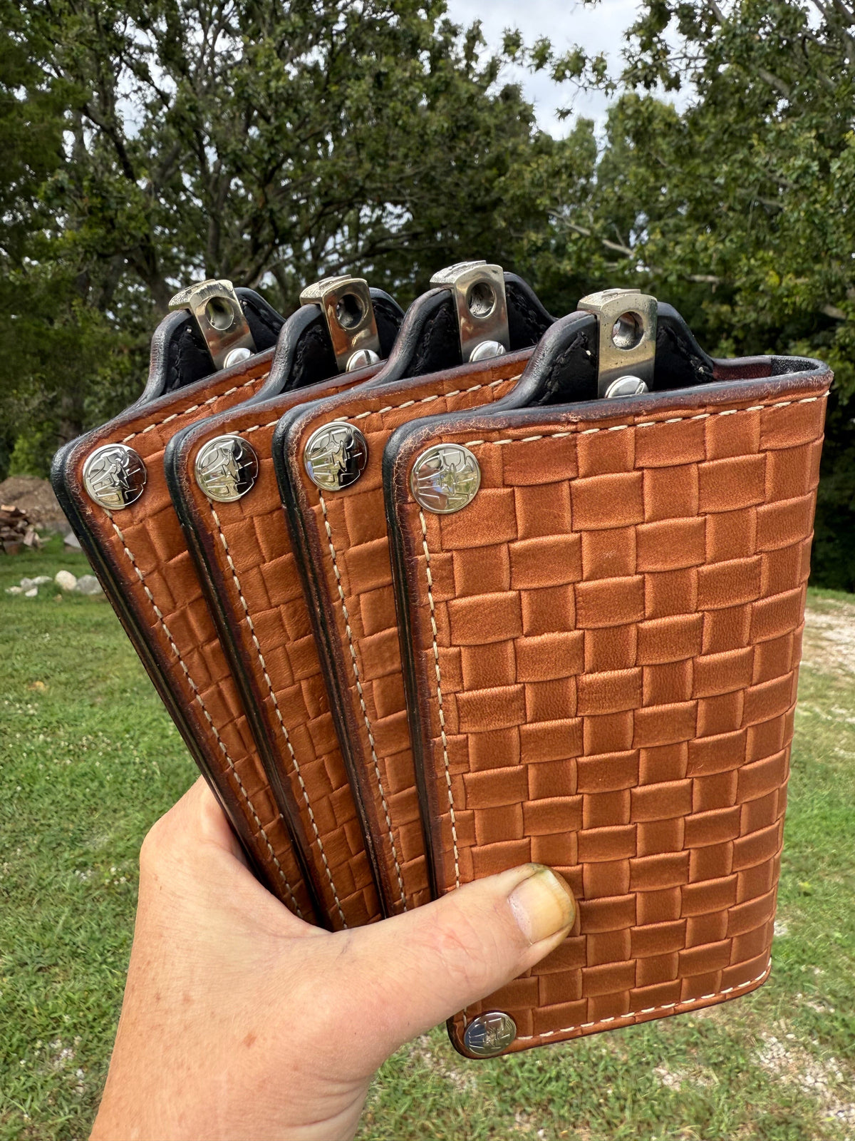 G4 Long Biker Chain Wallet, Chain &amp; Loop Combo Set - Tan Basket Weave