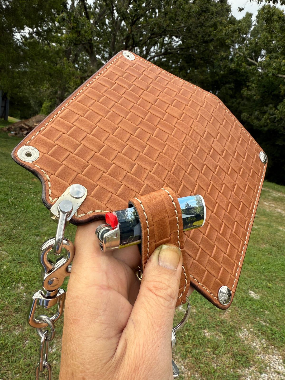 G4 Long Biker Chain Wallet, Chain &amp; Loop Combo Set - Tan Basket Weave