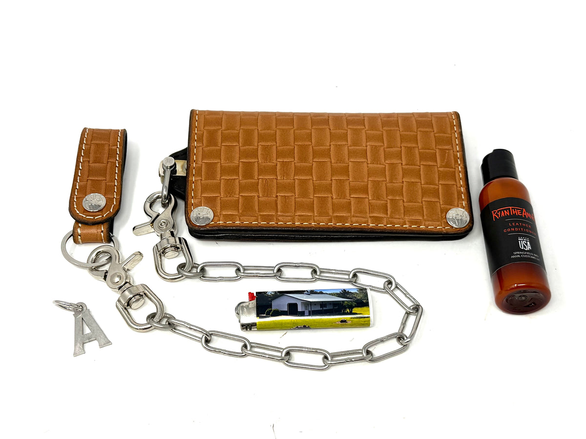 G4 Long Biker Chain Wallet, Chain &amp; Loop Combo Set - Tan Basket Weave