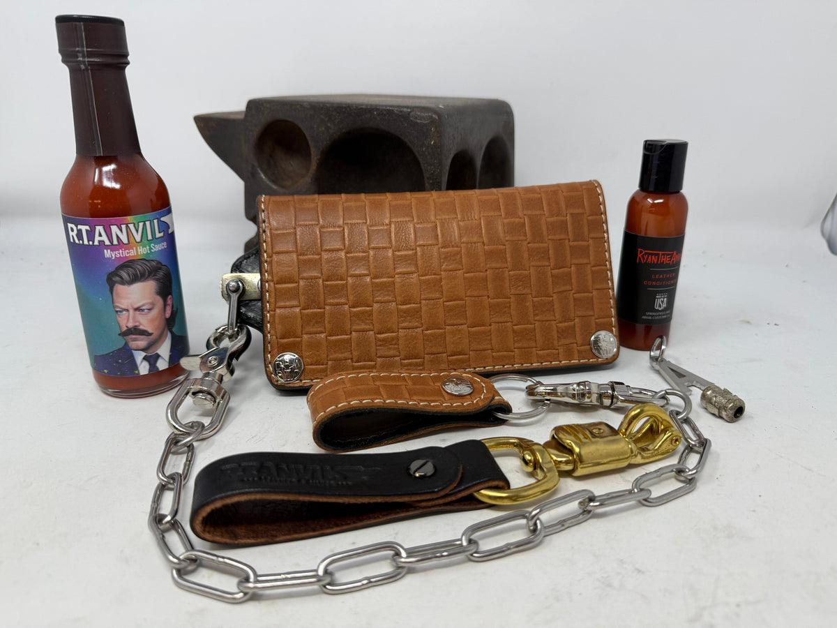 G4 Long Biker Chain Wallet, Chain &amp; Loop Combo Set - Tan Basket Weave