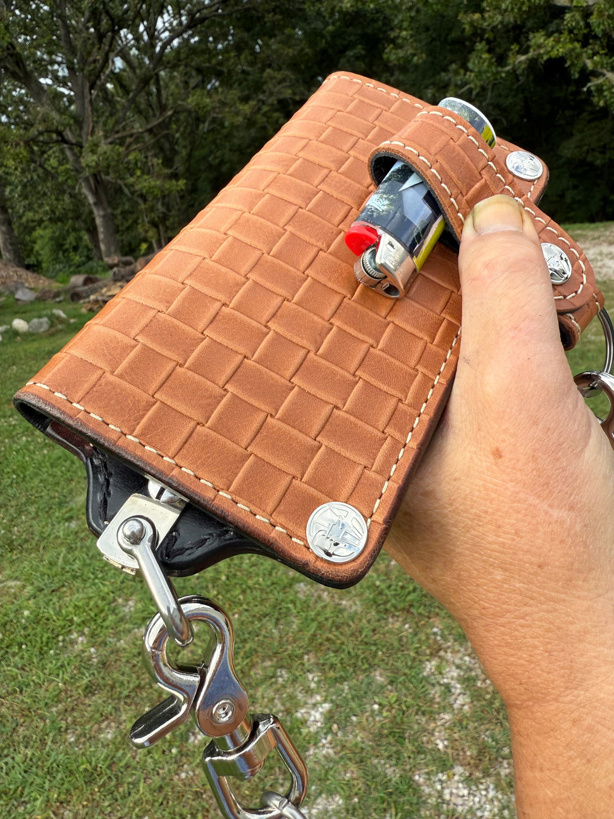 G4 Long Biker Chain Wallet, Chain &amp; Loop Combo Set - Tan Basket Weave