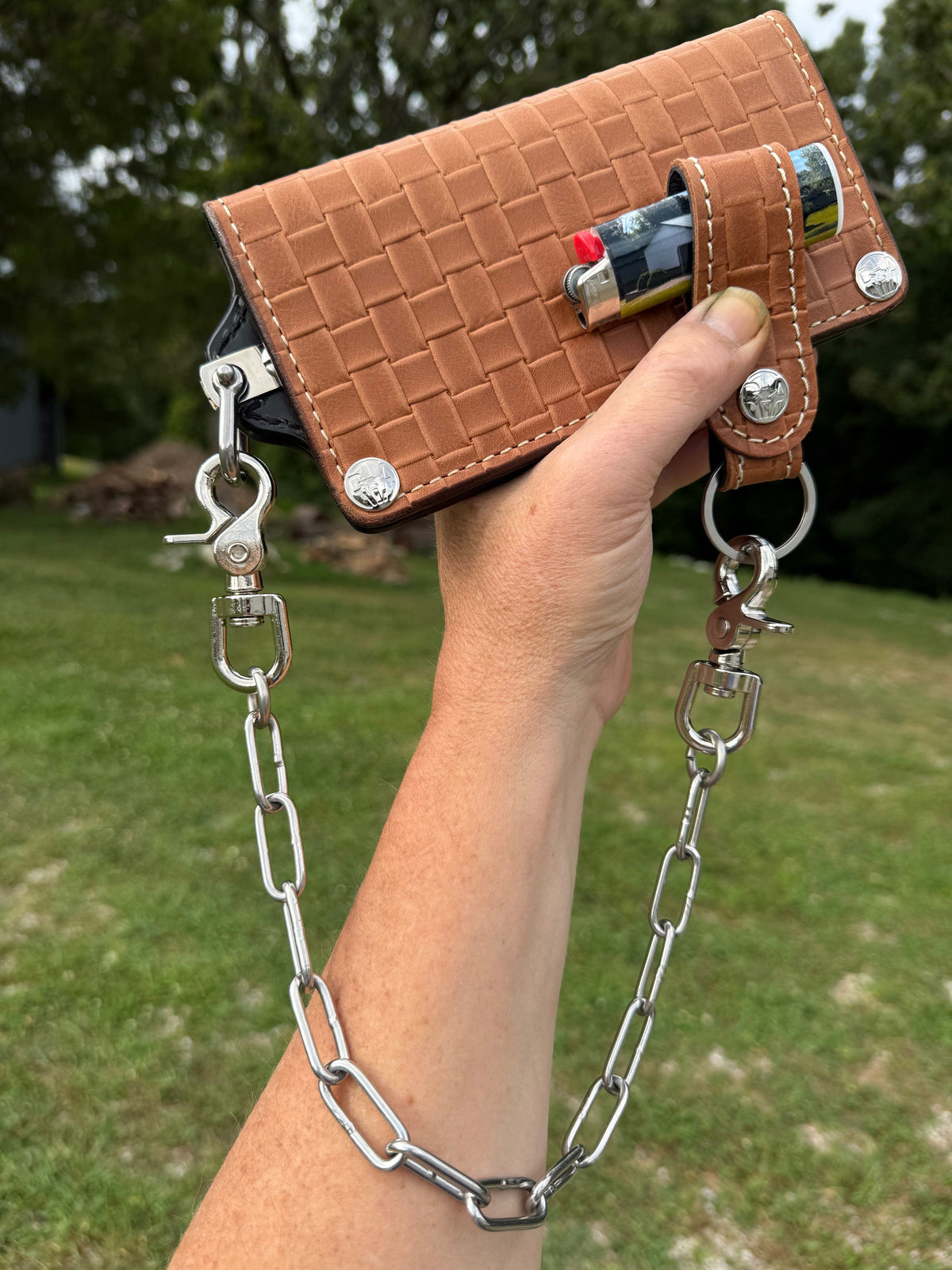 G4 Long Biker Chain Wallet, Chain &amp; Loop Combo Set - Tan Basket Weave