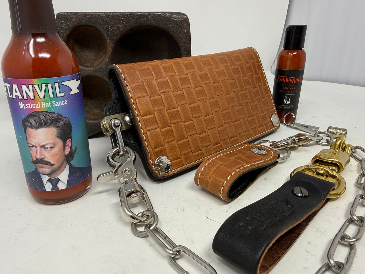 G4 Long Biker Chain Wallet, Chain &amp; Loop Combo Set - Tan Basket Weave