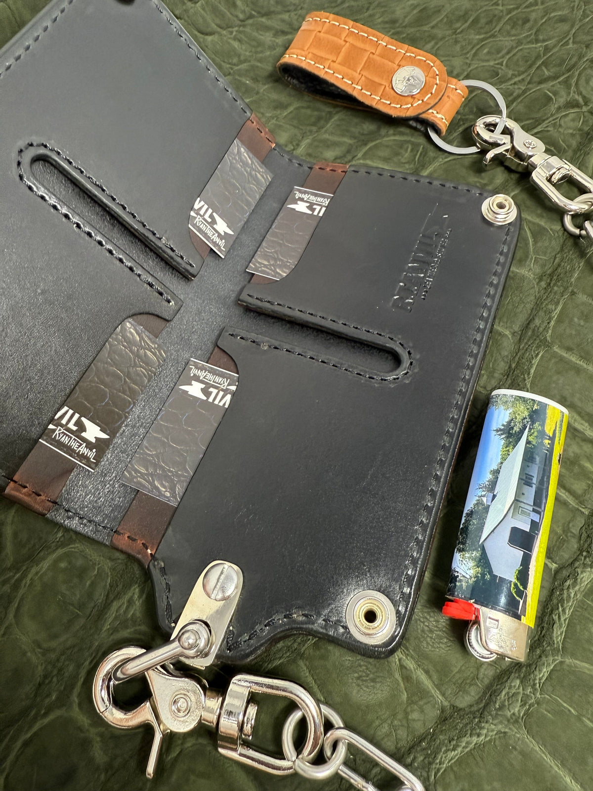 G4 Long Biker Chain Wallet, Chain &amp; Loop Combo Set - Tan Basket Weave