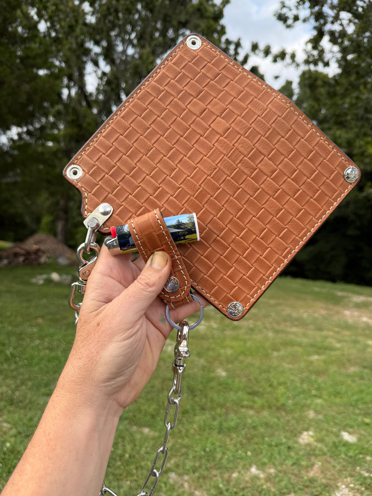 G4 Long Biker Chain Wallet, Chain &amp; Loop Combo Set - Tan Basket Weave