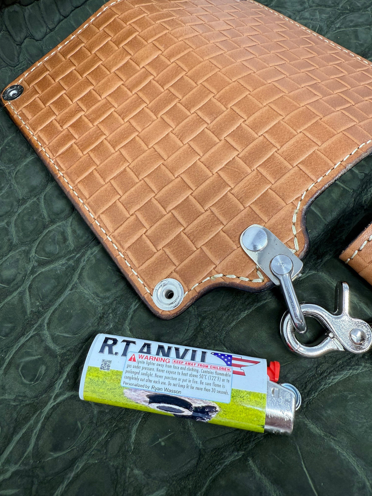 G4 Long Biker Chain Wallet, Chain &amp; Loop Combo Set - Tan Basket Weave