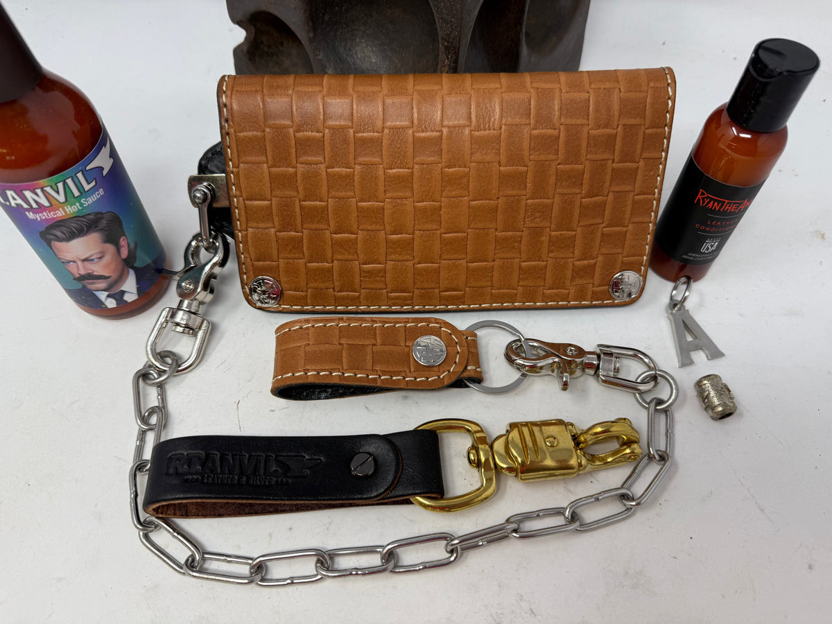 G4 Long Biker Chain Wallet, Chain &amp; Loop Combo Set - Tan Basket Weave