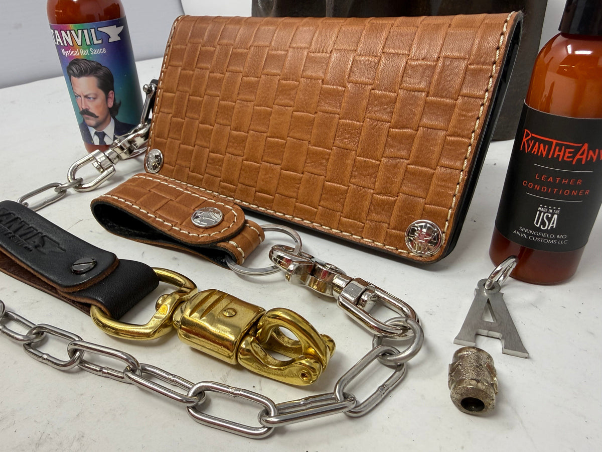 G4 Long Biker Chain Wallet, Chain &amp; Loop Combo Set - Tan Basket Weave