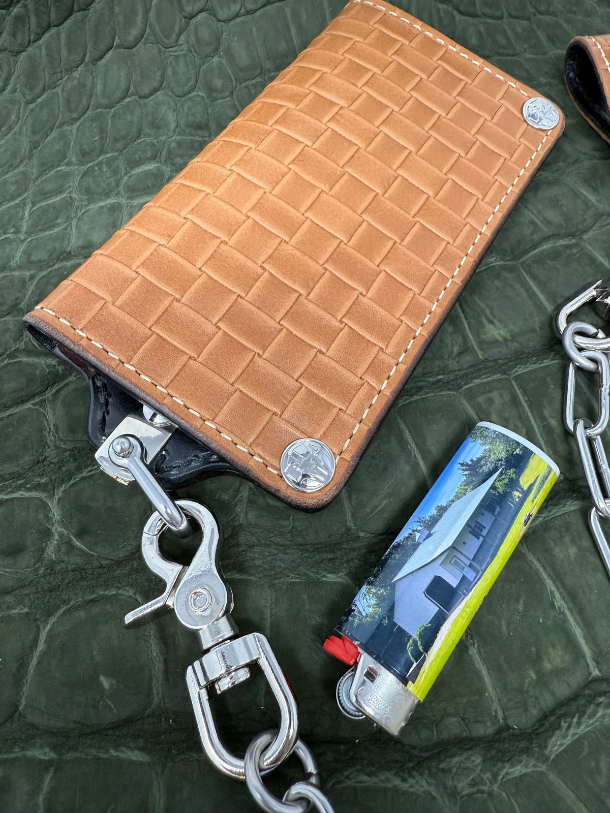 G4 Long Biker Chain Wallet, Chain &amp; Loop Combo Set - Tan Basket Weave