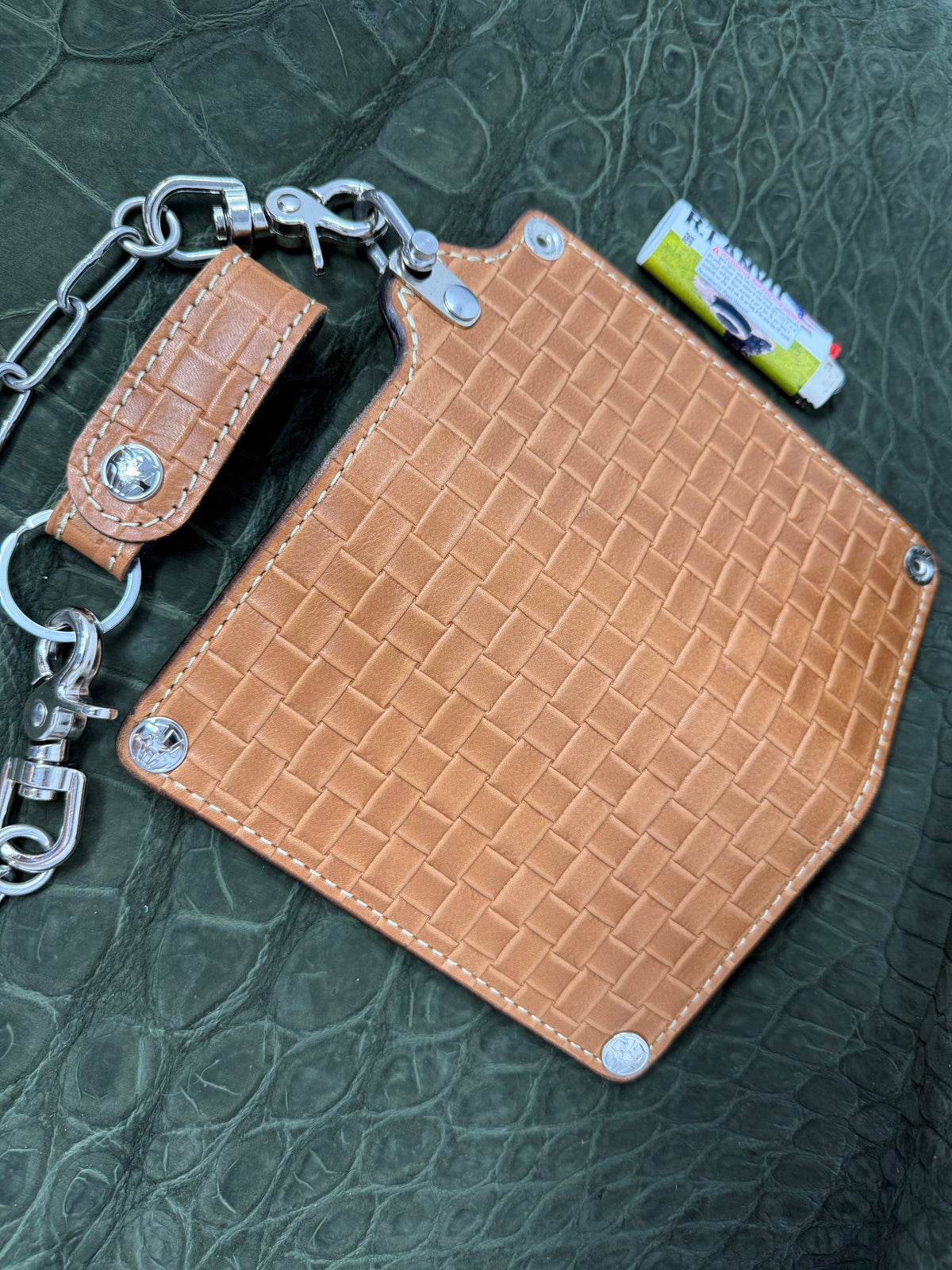 G4 Long Biker Chain Wallet, Chain &amp; Loop Combo Set - Tan Basket Weave