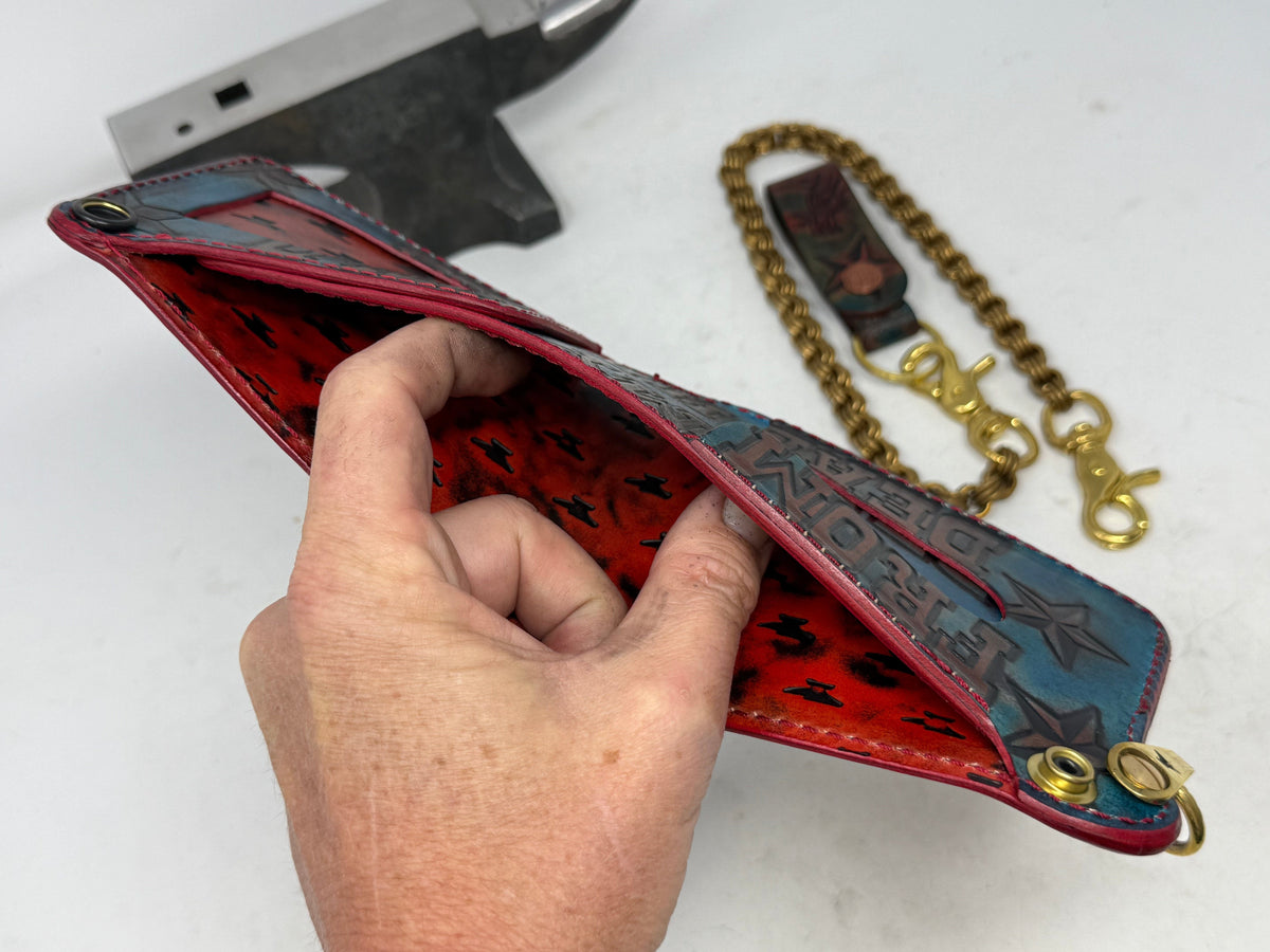Hand Stained 5G Bifold Leather Chain Wallet - 3 Little Birds