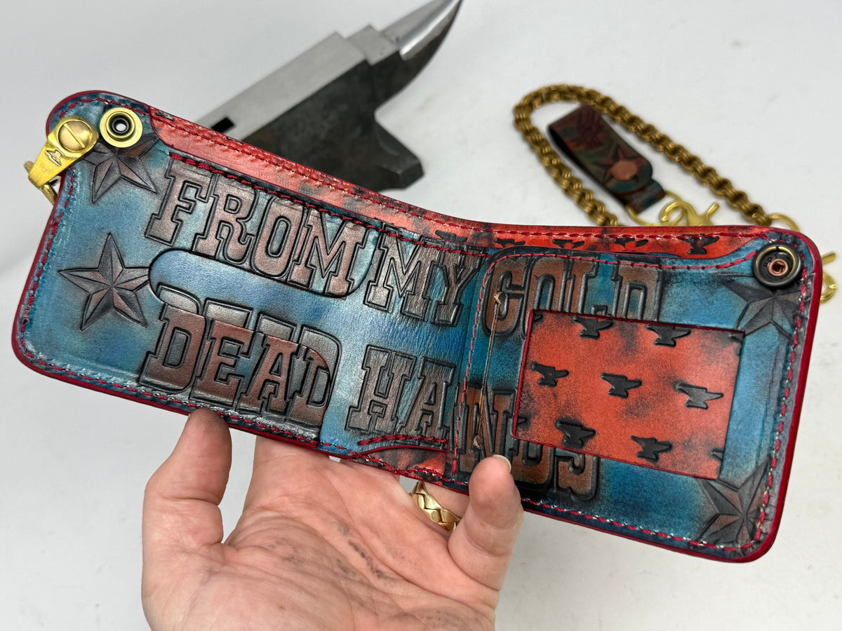 Hand Stained 5G Bifold Leather Chain Wallet - 3 Little Birds