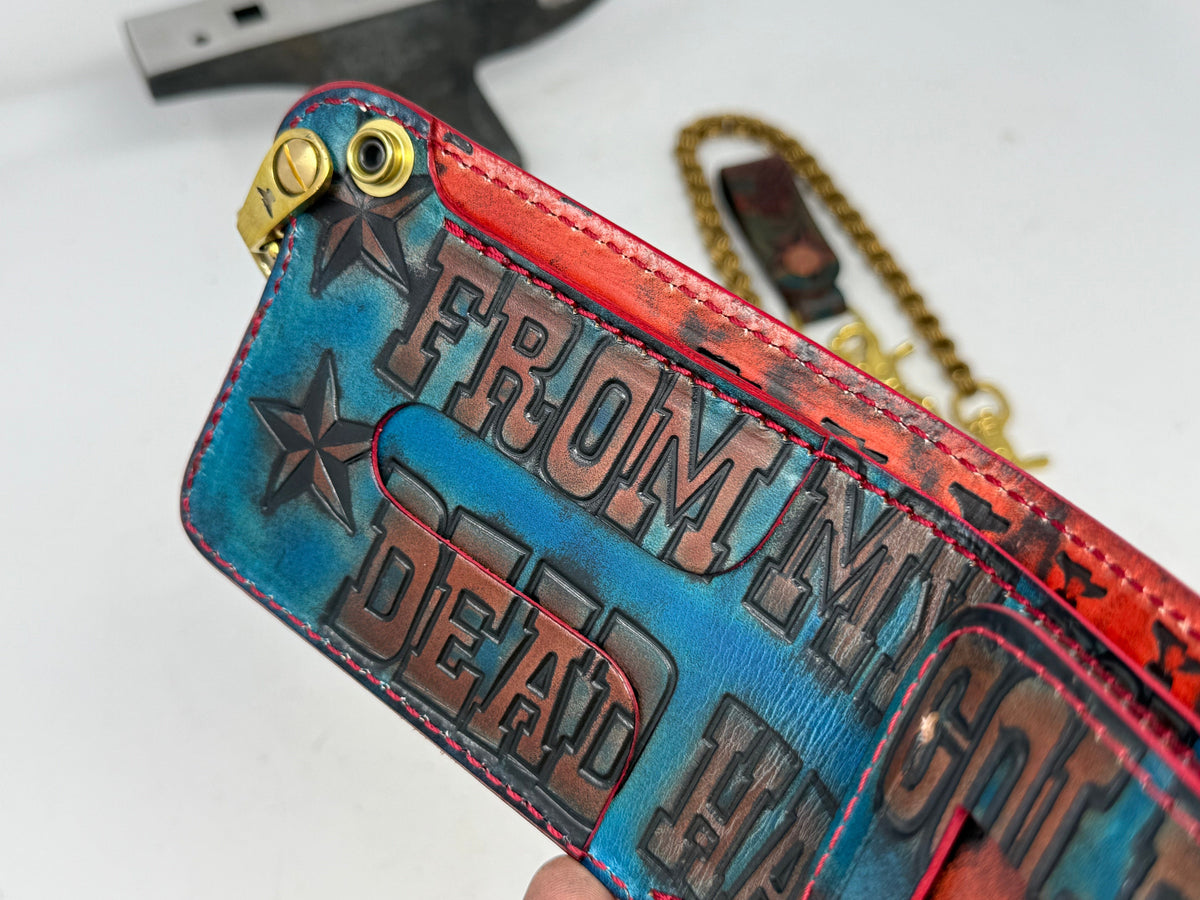 Hand Stained 5G Bifold Leather Chain Wallet - 3 Little Birds