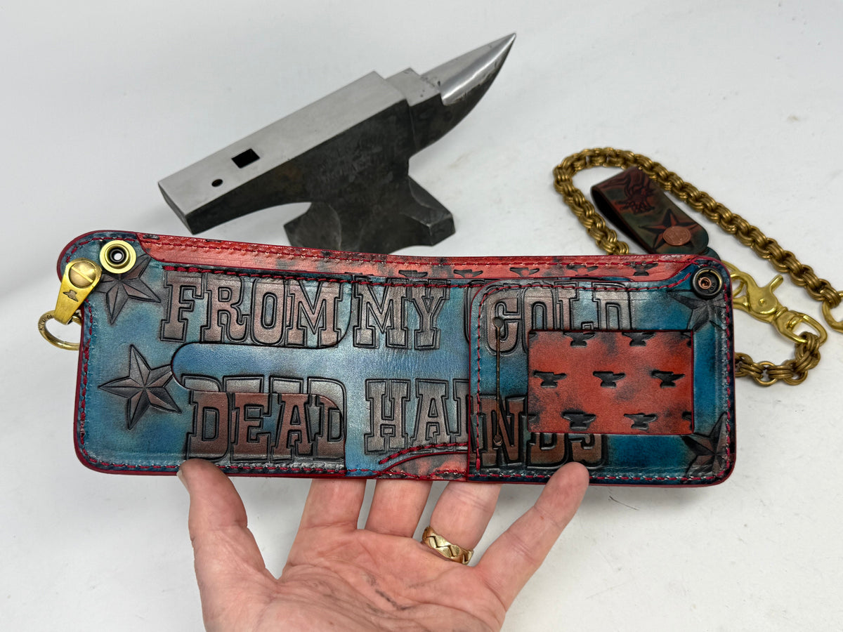 Hand Stained 5G Bifold Leather Chain Wallet - 3 Little Birds