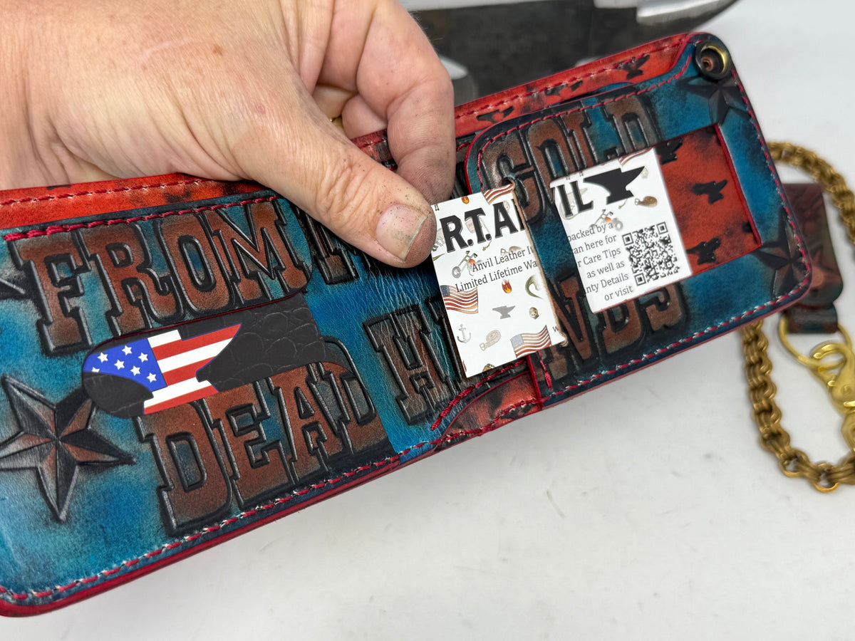 Hand Stained 5G Bifold Leather Chain Wallet - 3 Little Birds