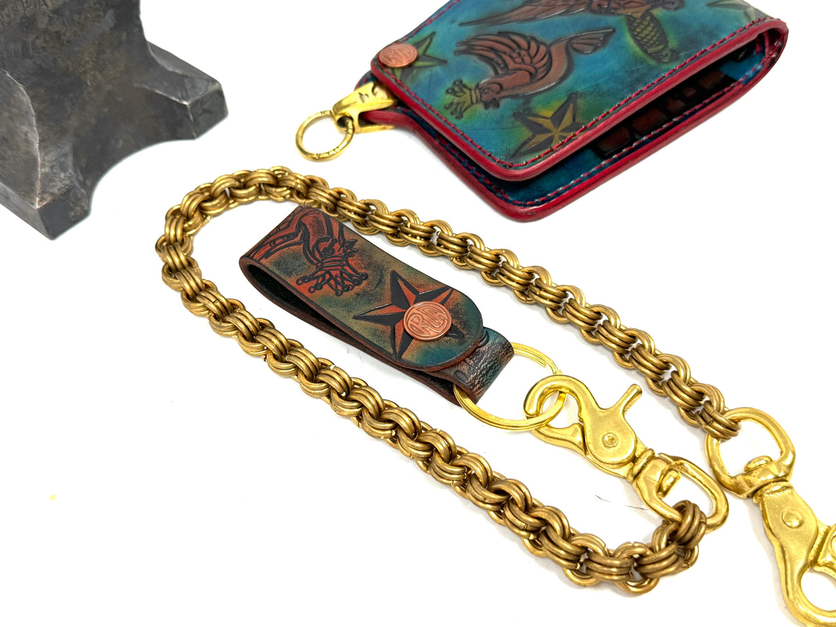 Hand Stained 5G Bifold Leather Chain Wallet - 3 Little Birds
