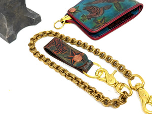 Hand Stained 5G Bifold Leather Chain Wallet - 3 Little Birds