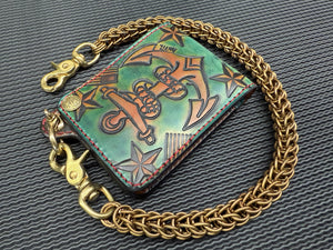 Hand Stained Bifold Leather Chain Wallet - Hold Fast