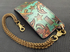 Hand Stained Bifold Leather Chain Wallet - Hold Fast