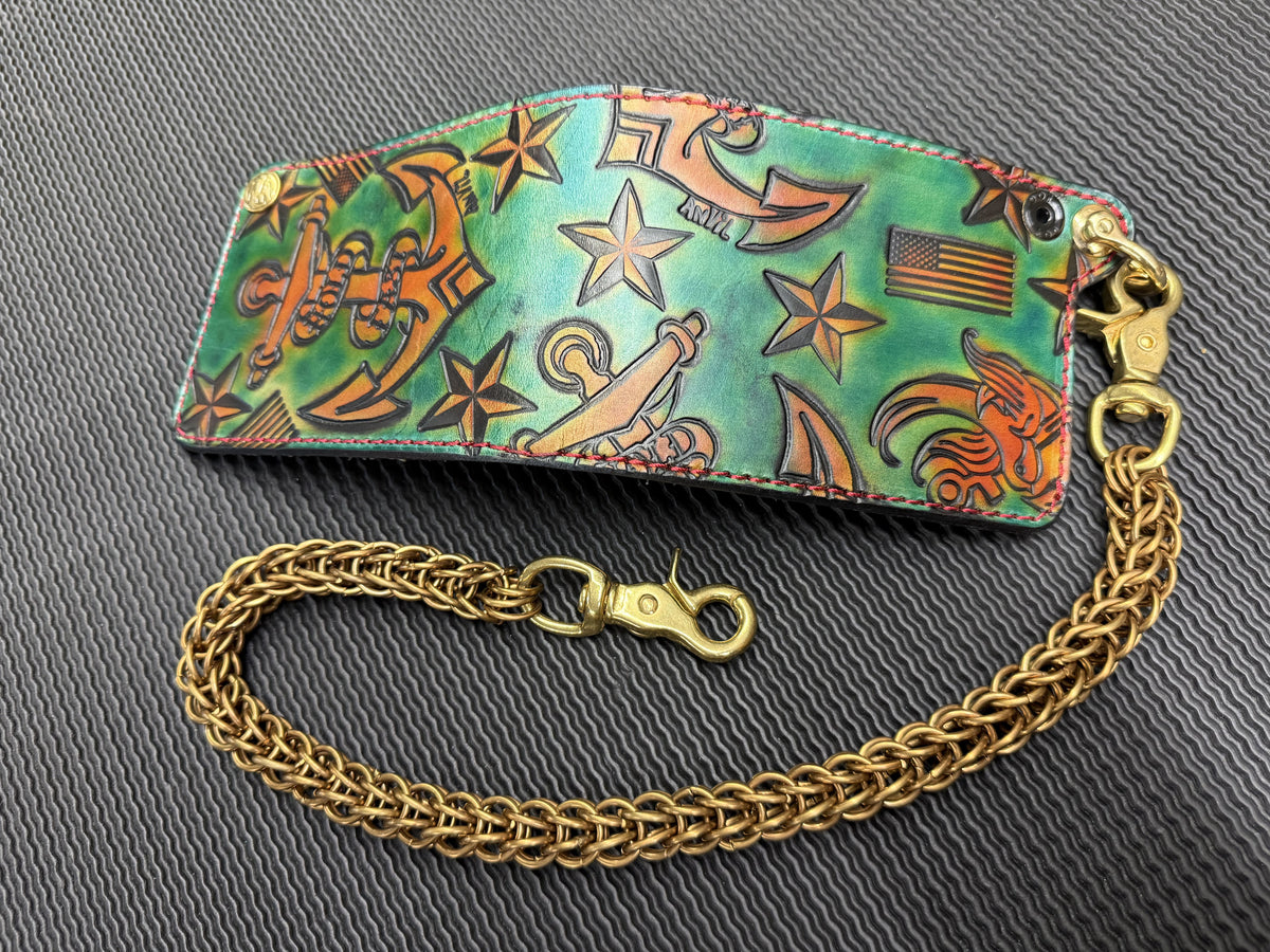 Hand Stained Bifold Leather Chain Wallet - Hold Fast