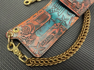 Hand Stained Bifold Leather Chain Wallet - Hold Fast