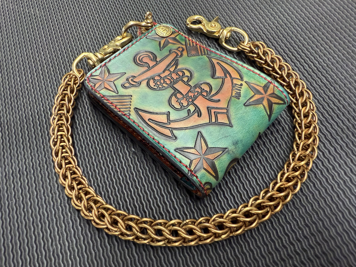 Hand Stained Bifold Leather Chain Wallet - Hold Fast