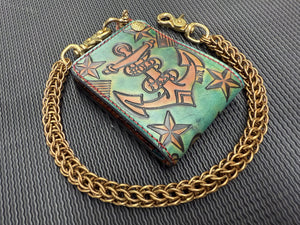 Hand Stained Bifold Leather Chain Wallet - Hold Fast