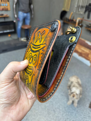 Hand Stained G3 Bifold Leather Chain Wallet - “Creeper” - Anvil Customs