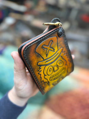 Hand Stained G3 Bifold Leather Chain Wallet - “Creeper” - Anvil Customs