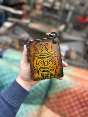 Hand Stained G3 Bifold Leather Chain Wallet - “Creeper” - Anvil Customs