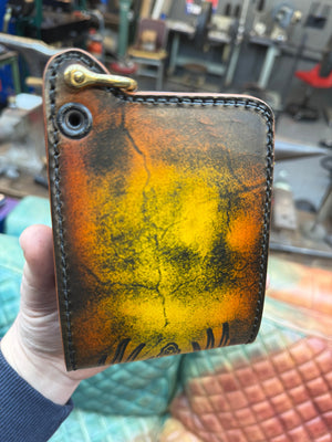 Hand Stained G3 Bifold Leather Chain Wallet - “Creeper” - Anvil Customs