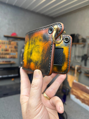 Hand Stained G3 Bifold Leather Chain Wallet - “Creeper” - Anvil Customs